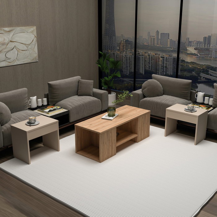 Hanah Home Sartos - Juego de mesa de centro y mesas auxiliares, Pino Atlántico y Beige